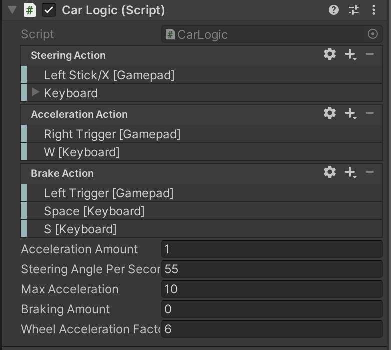 show the finished car prefab with inputs setup